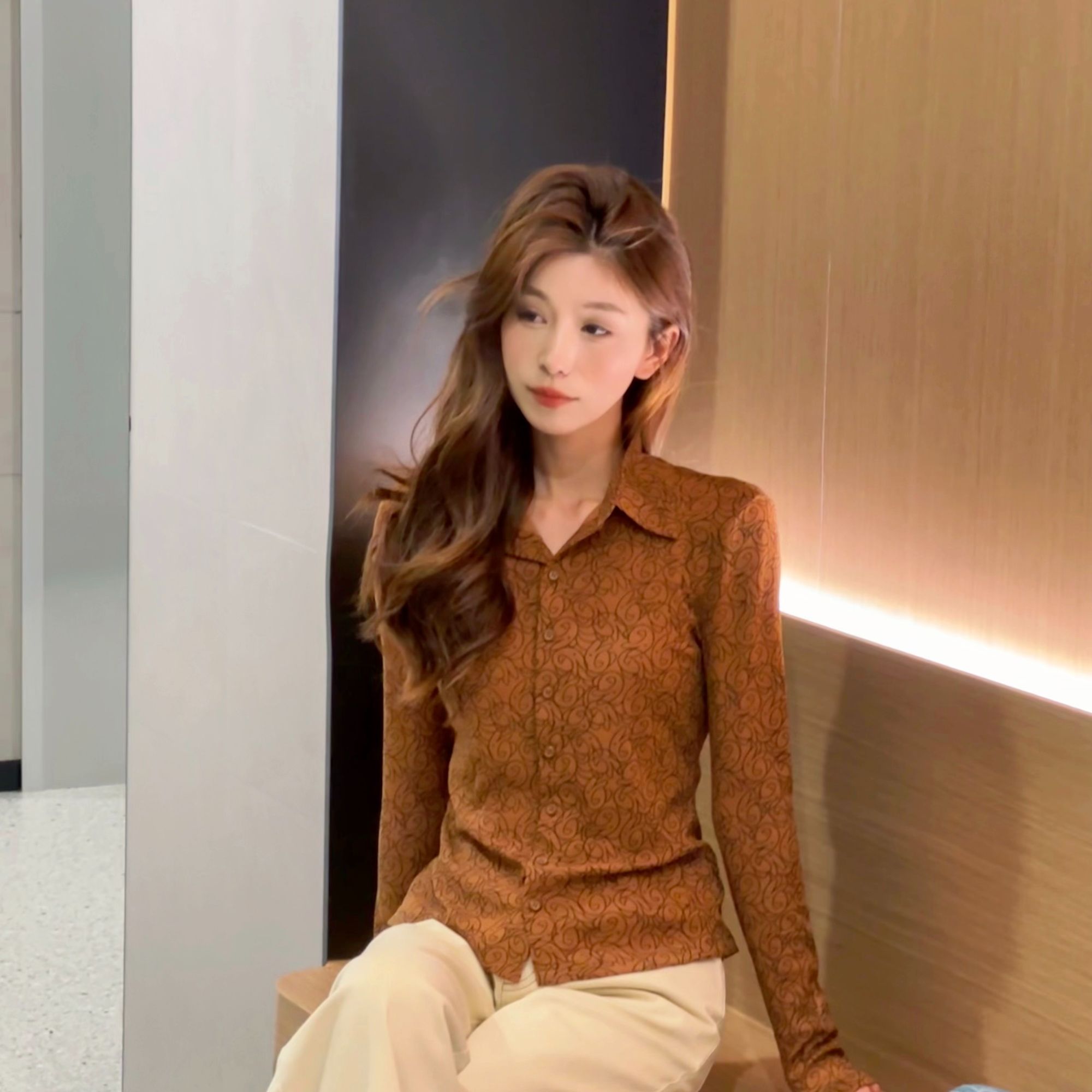 哥弟新款女装正品显瘦气质网纱弹力长袖欧莎衬衫 1300782