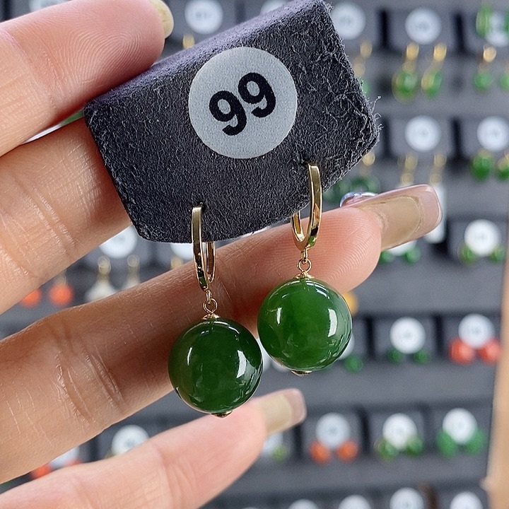 和田玉耳饰18K金镶嵌