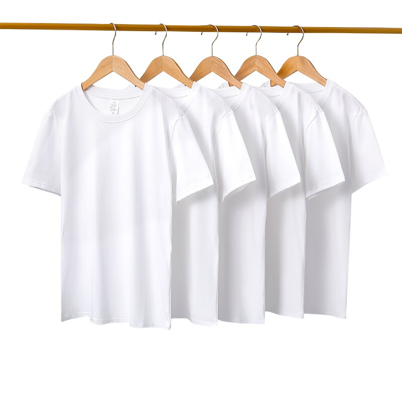 230g纯棉重磅圆领短袖T恤男女宽松休闲纯色白色厚实不透衫夏白t