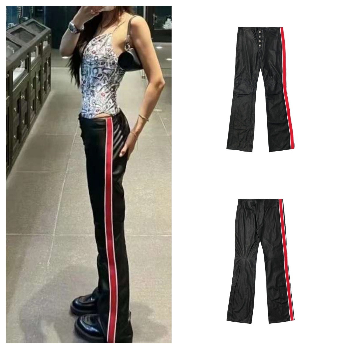 Chrome Hearts 克罗心 红色侧条纹火焰膝盖皮裤 长裤