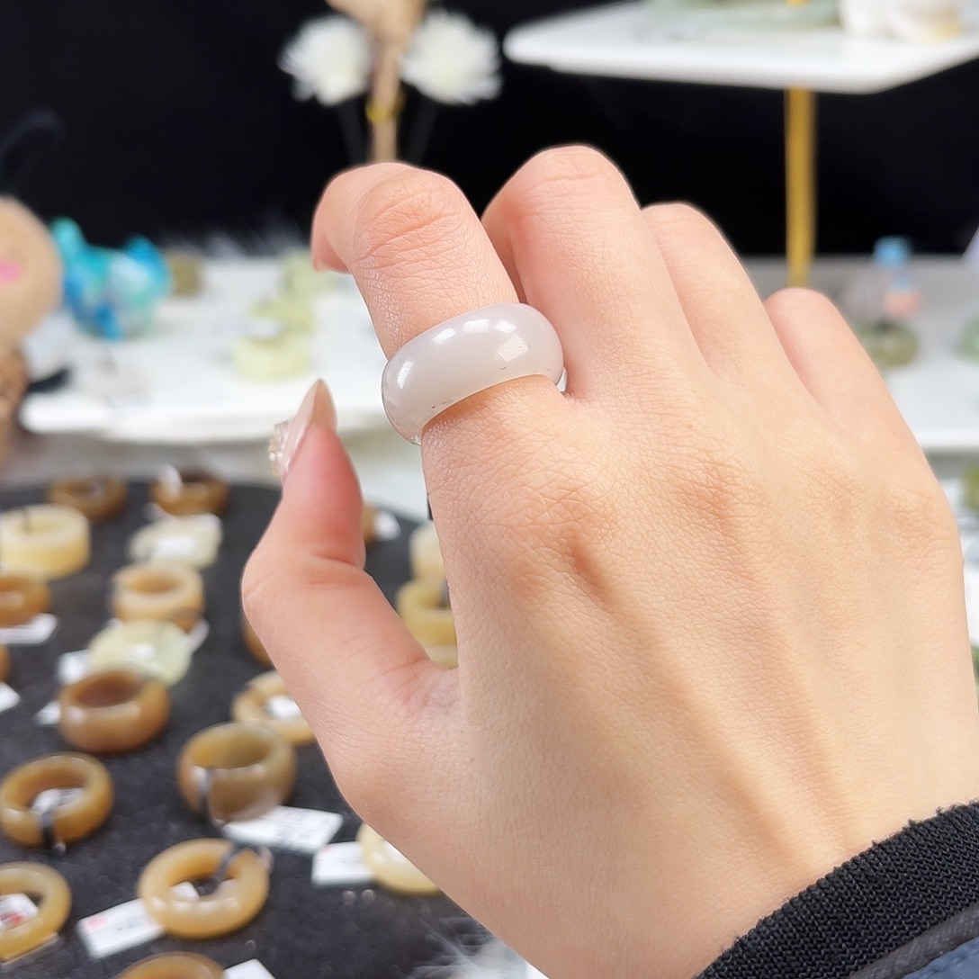 和田玉未镶嵌戒指P144冰透飘紫轮胎17.3不退换