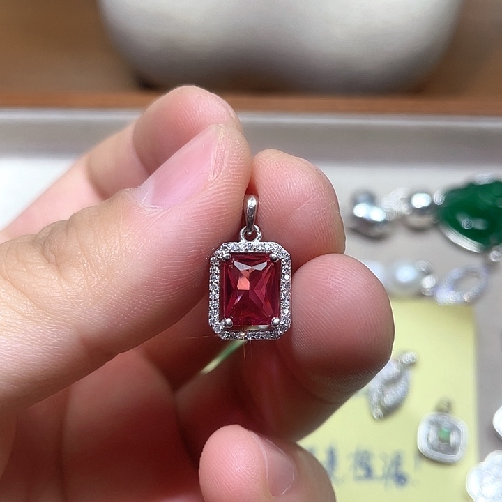 糖***果坠链均925银锆石红色方唐