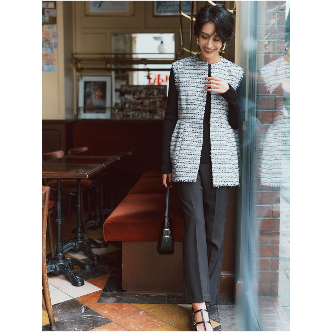 【Montendre】 M  时尚荷叶边粗花呢背心喇叭裤套装