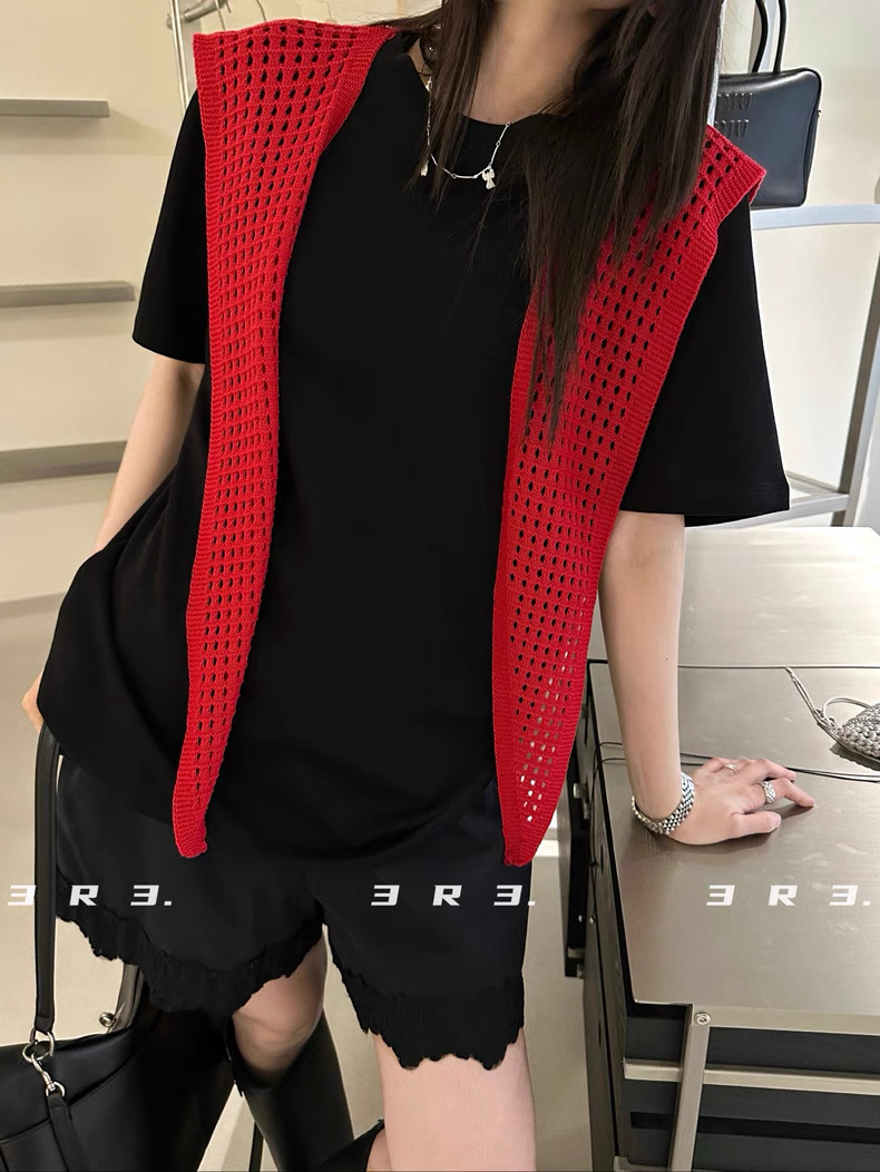 夏季设计感披肩T恤两件套8888