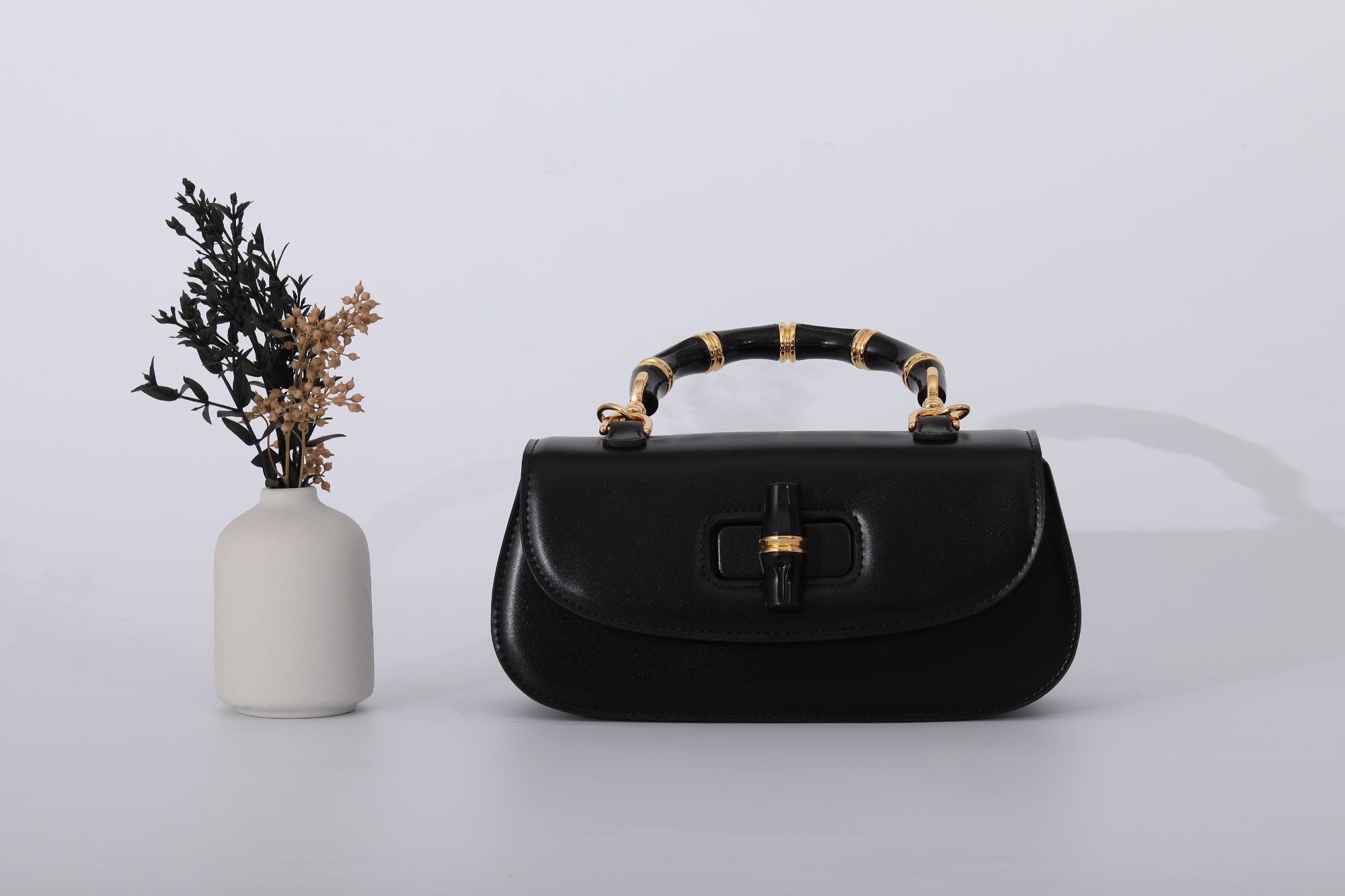 JINGQII 【竹节/20】黑色-牛皮  通勤风 竹节包包  手提女包 30184