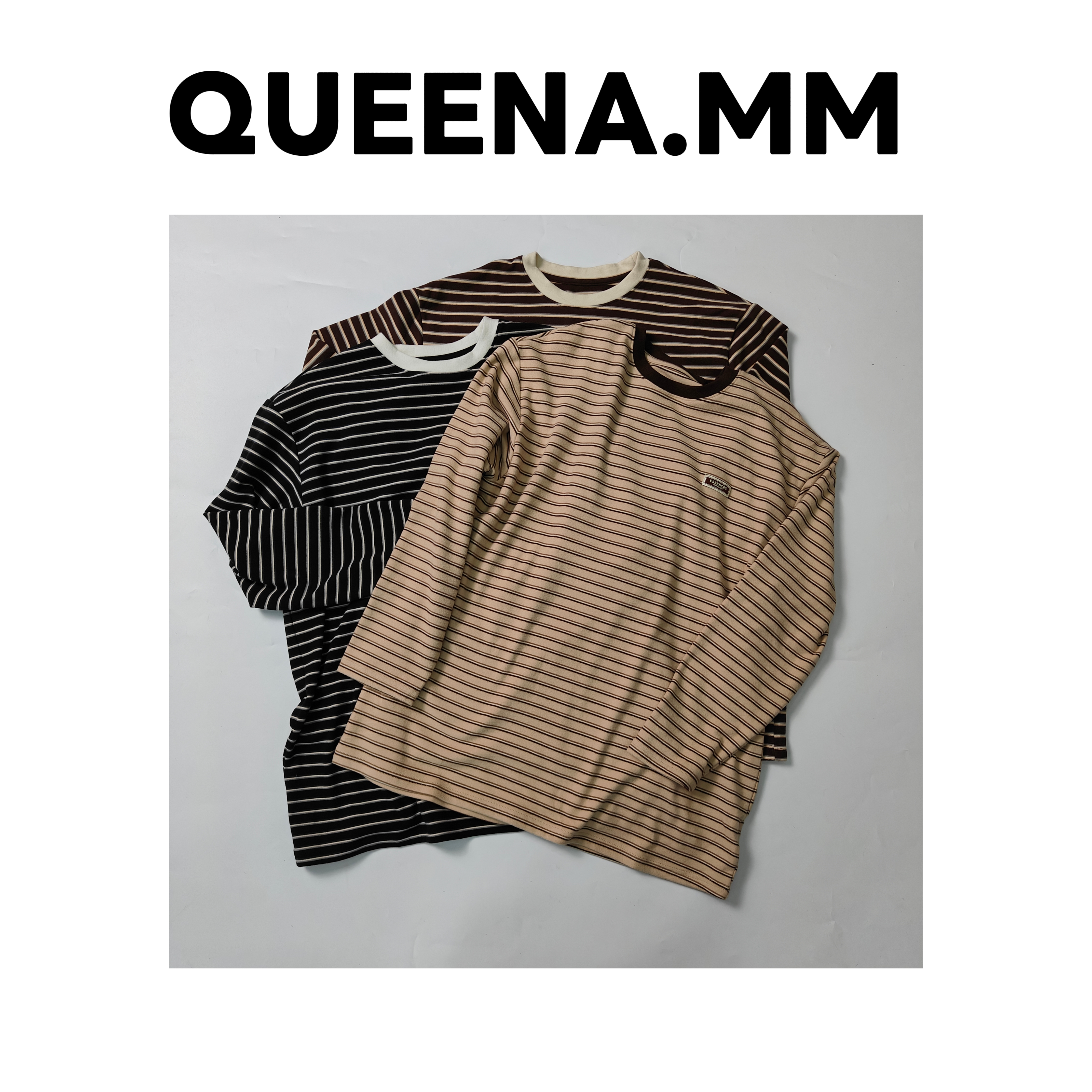 显瘦miu条纹大版中长款时尚休闲风针织条纹长袖（衣长73）