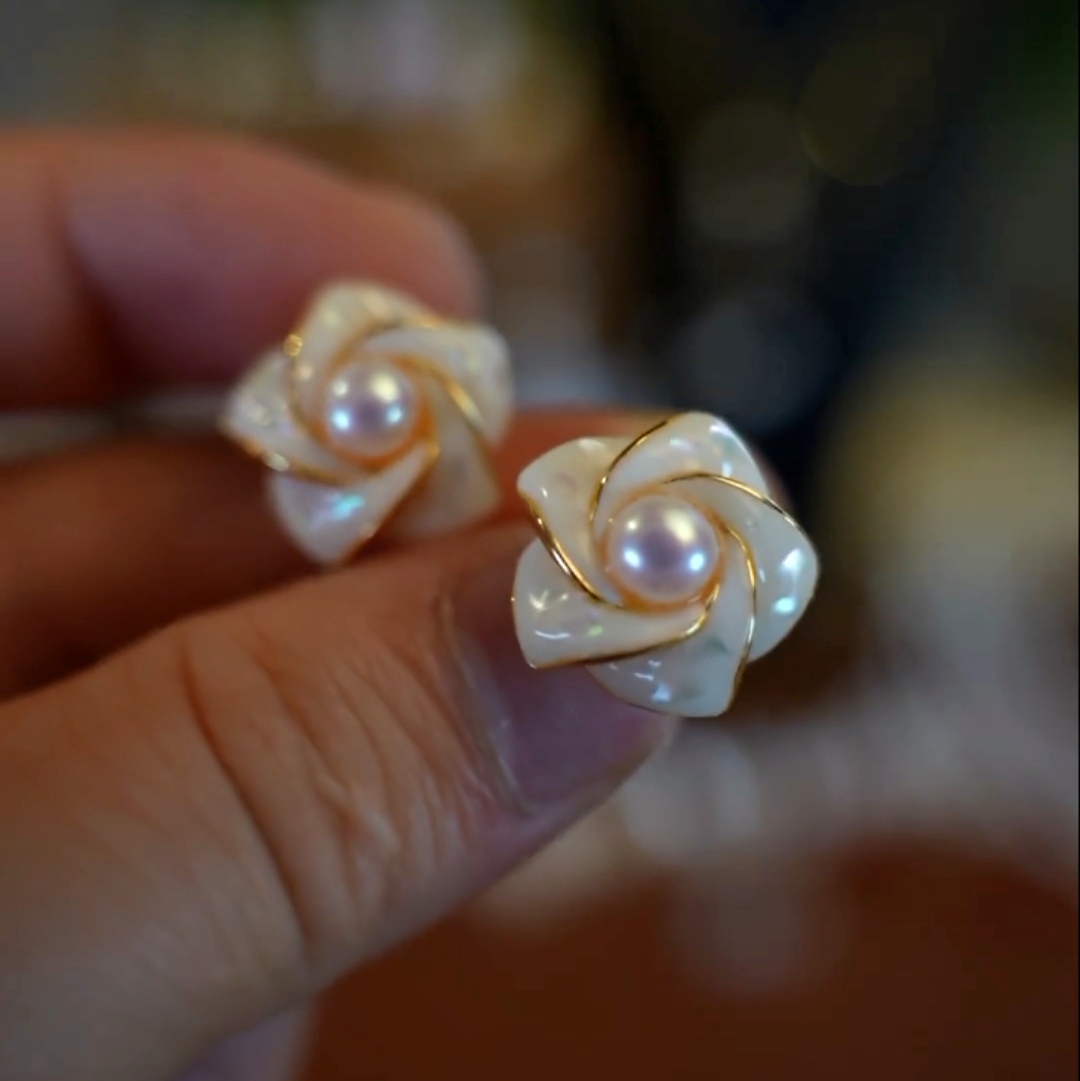 149天然淡水珍珠山茶花耳钉 百搭温柔高级轻奢耳饰