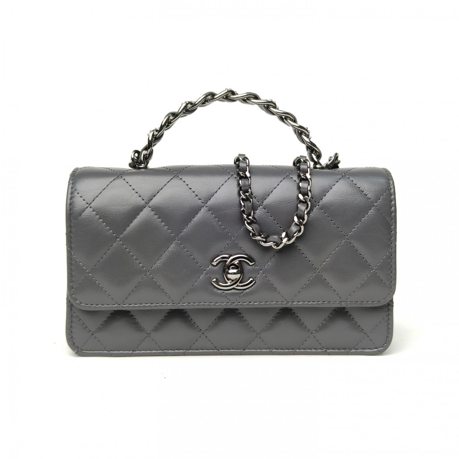 99新 Chanel/香奈儿 小花柳 23K CF 手提WOC 19cm 灰色 皮革C