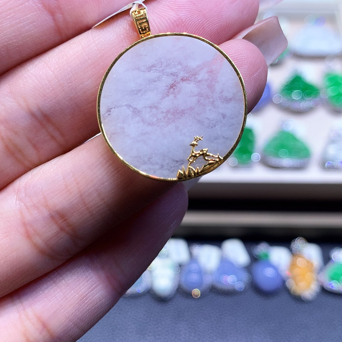 吊坠(不含链)18K金镶嵌翡翠翡翠