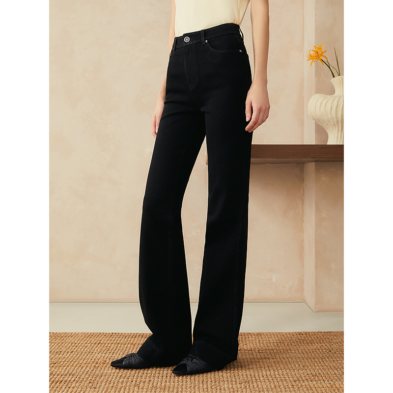 YINER音儿2025春季新款法式四面弹长裤修身喇叭牛仔裤8C35120180