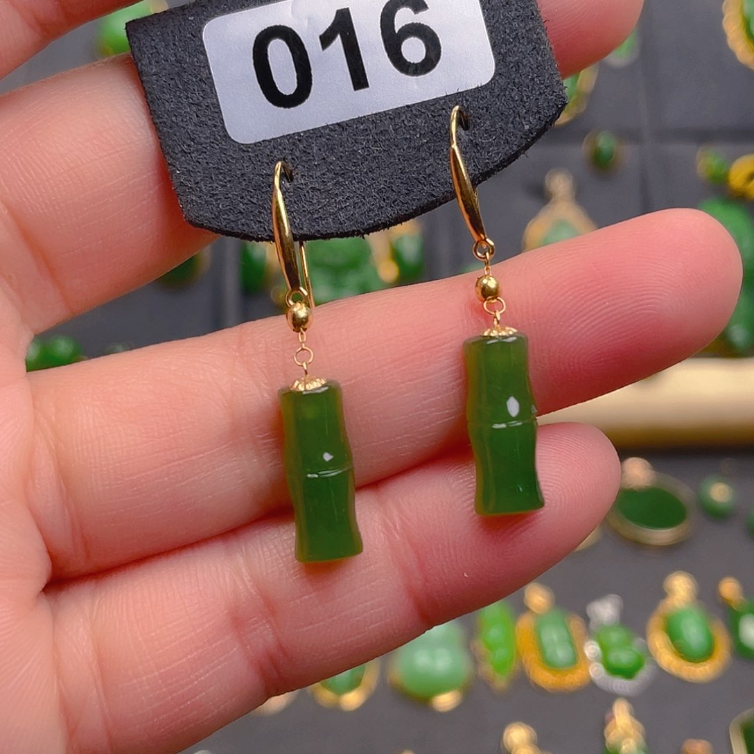 和田玉耳饰18K金镶嵌016