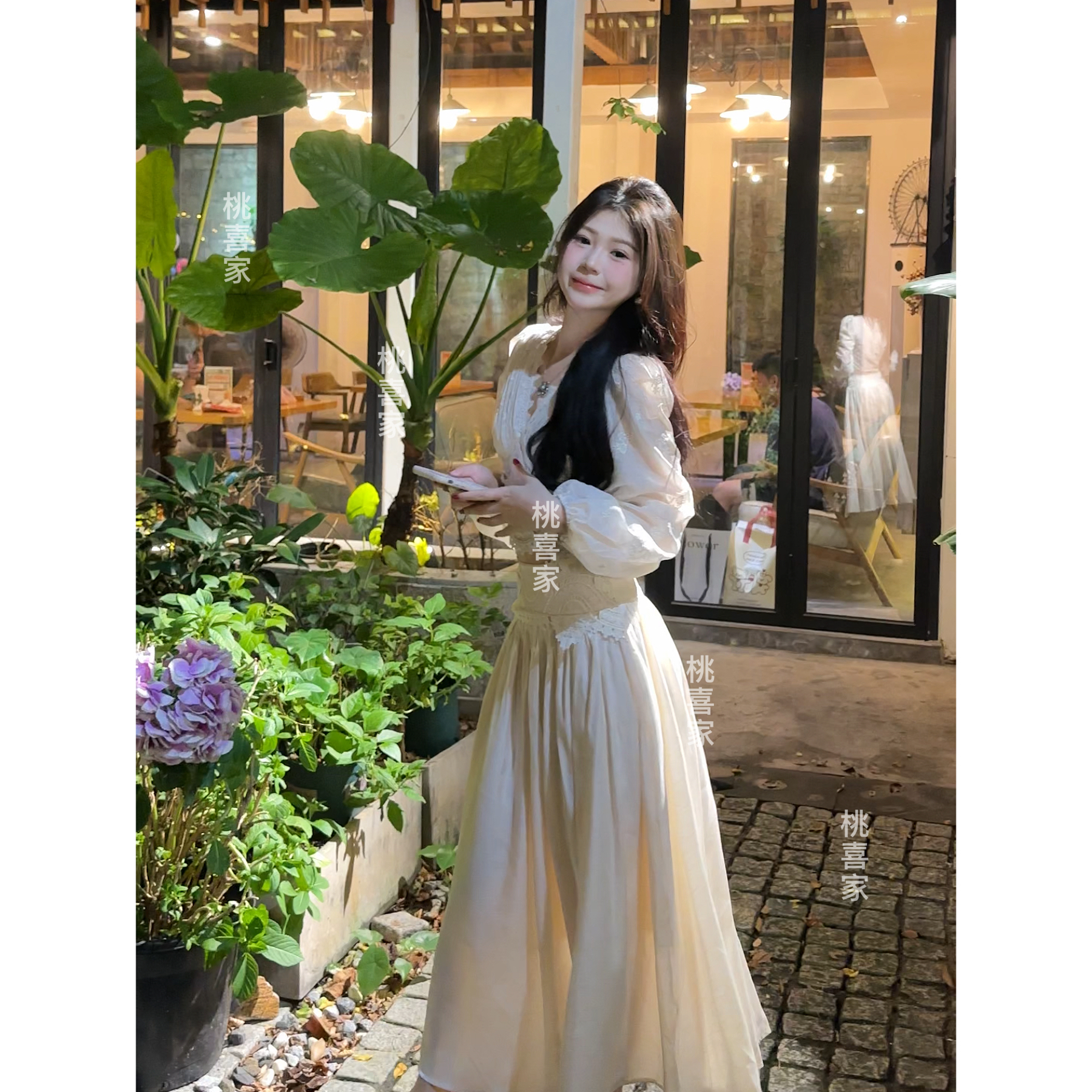 桃喜家·白月光】秋冬重工刺绣蕾丝上衣 蕾丝半裙套装裙