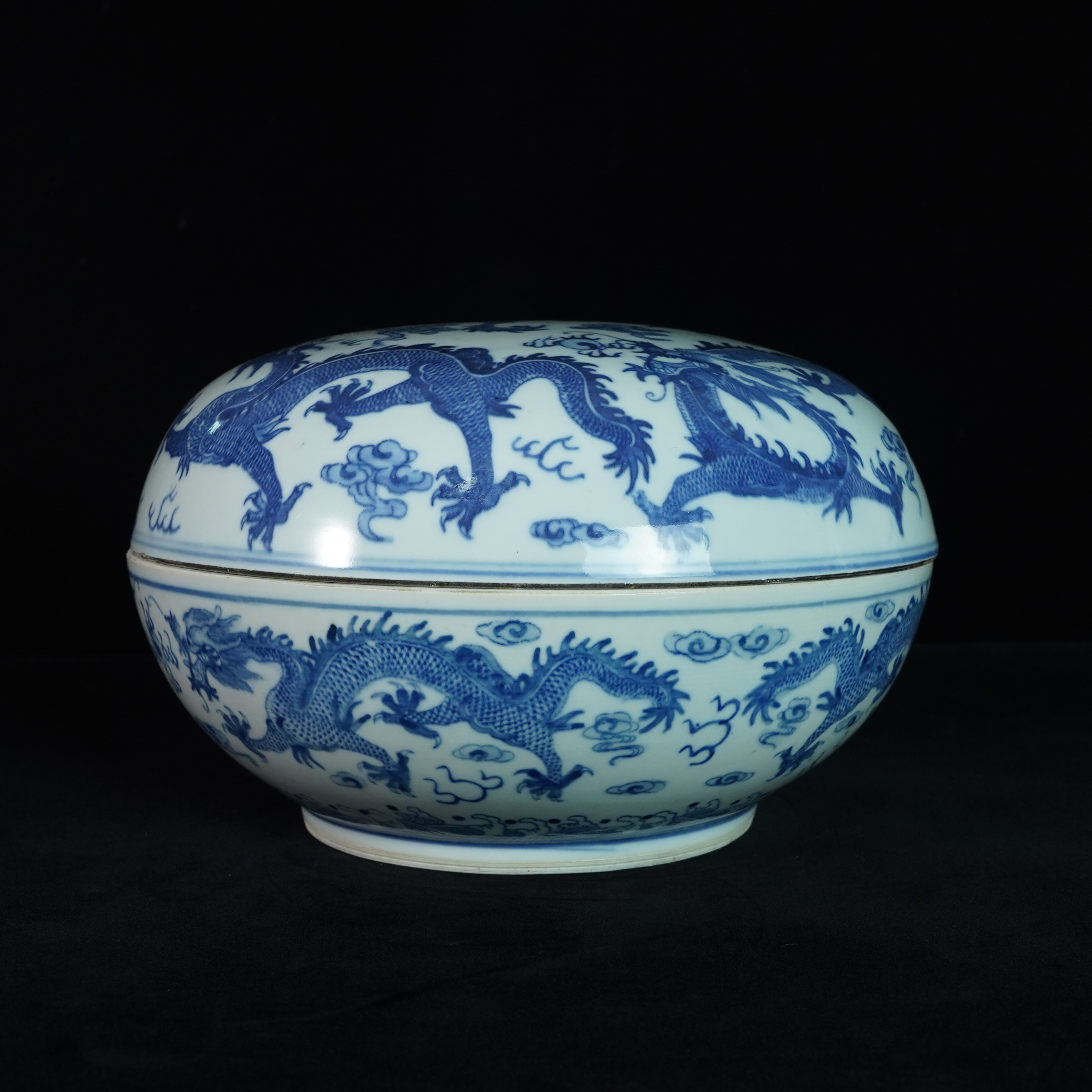 LLJ250104001【十竹斋】晚清民国青花云龙盖盒