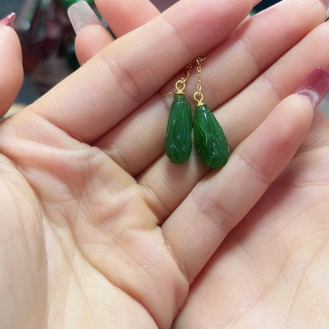 和田玉耳坠银S925镶嵌