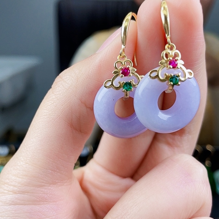 翡翠耳饰银S925镶嵌饰品