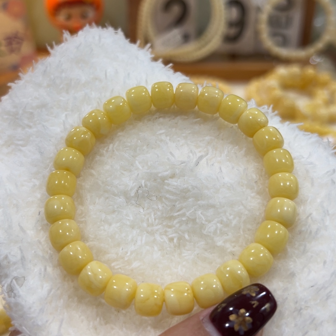 蜜蜡未镶嵌手链8.5m奶白花老型单圈