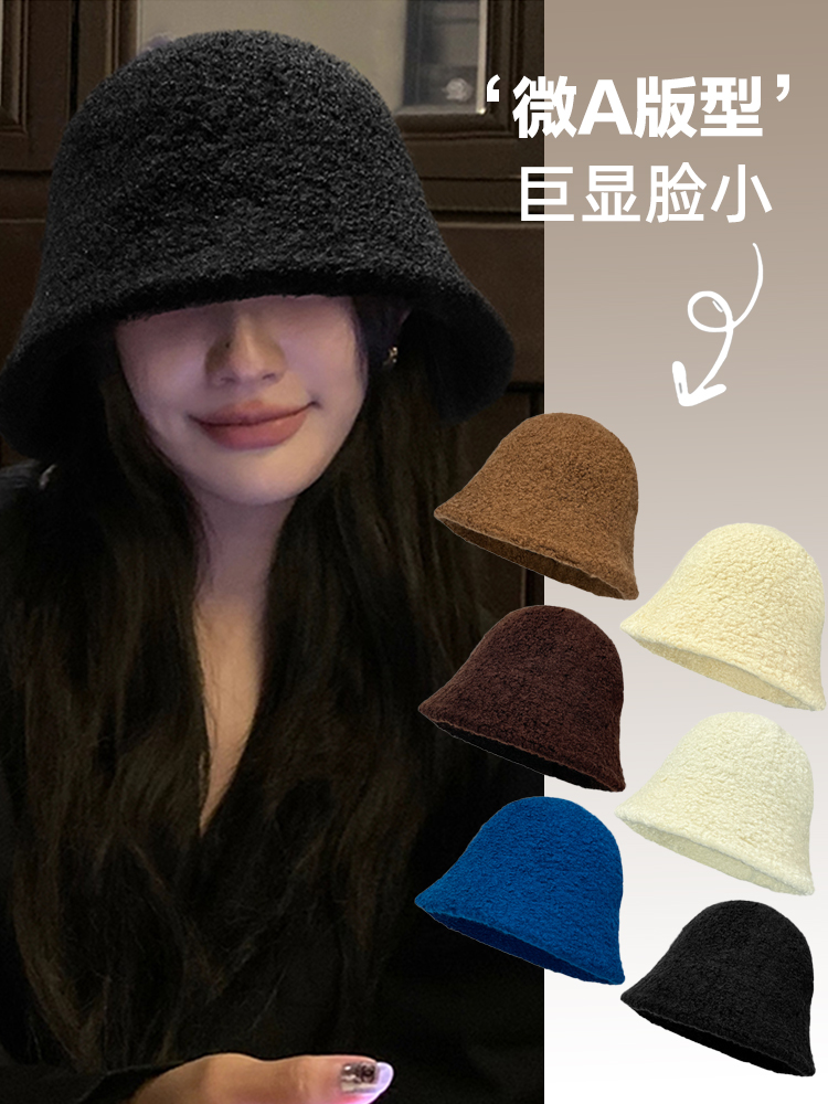 大头围渔夫帽毛绒新款秋冬高级水桶帽大码渔夫帽女秋冬脸小女盆帽