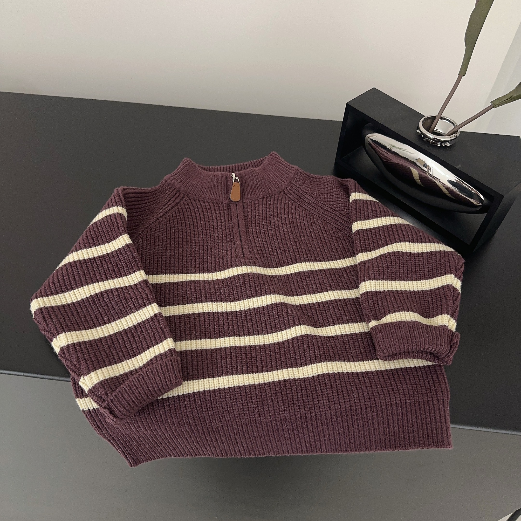 【小盆友现货】春秋季儿童百搭条纹毛衣韩版中小童立领针织衫3220