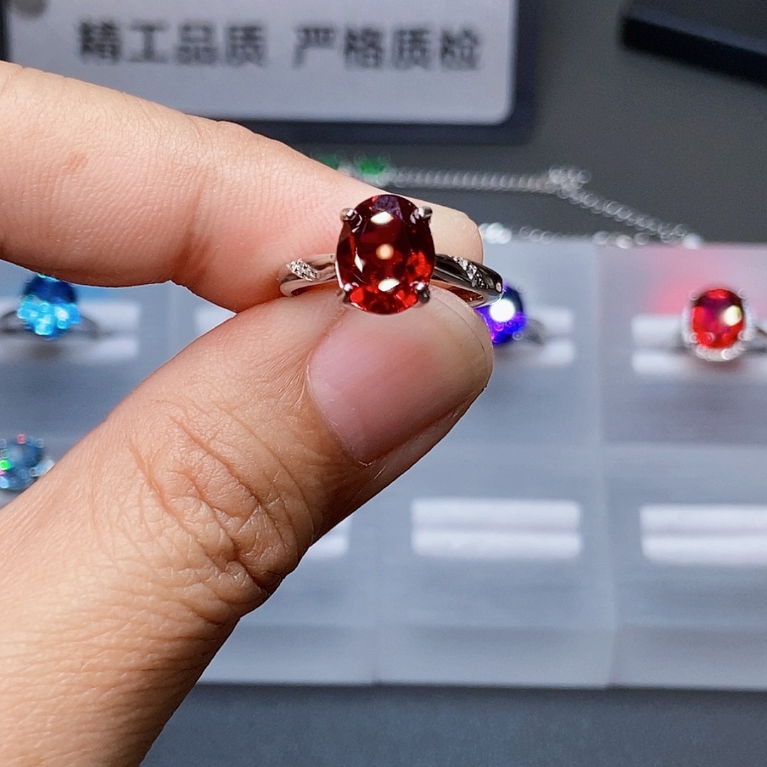 戒指银S925镶嵌红宝石