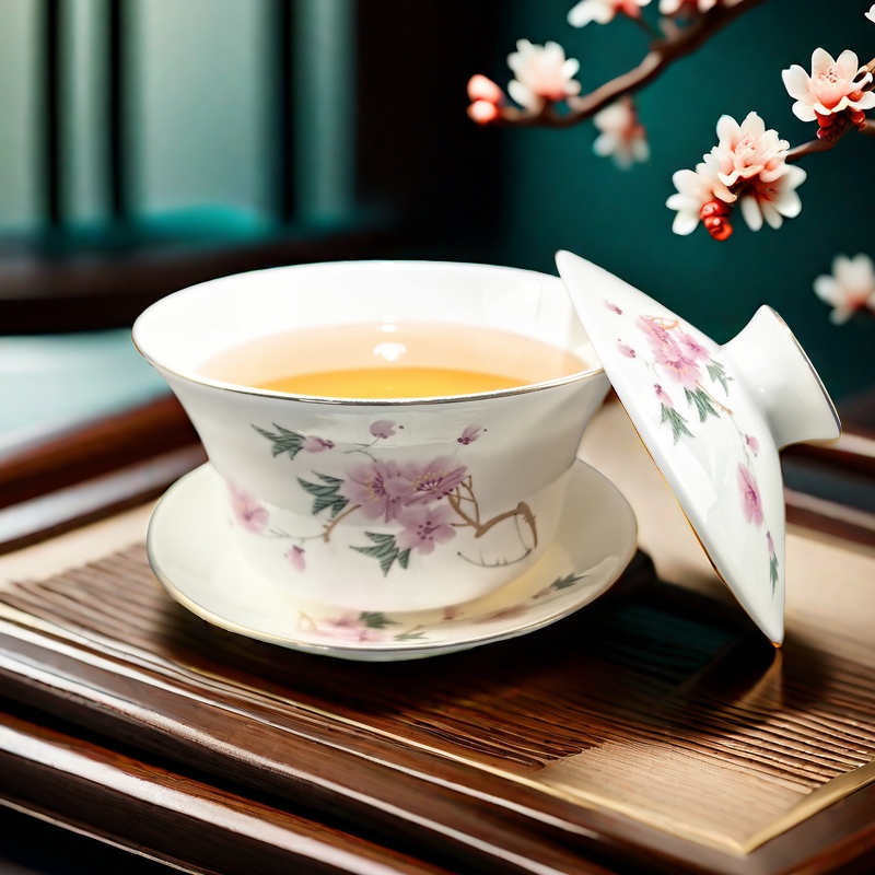 盖碗，功夫茶盖碗4.5寸骨质瓷高端精品茶具盖碗（1只装）