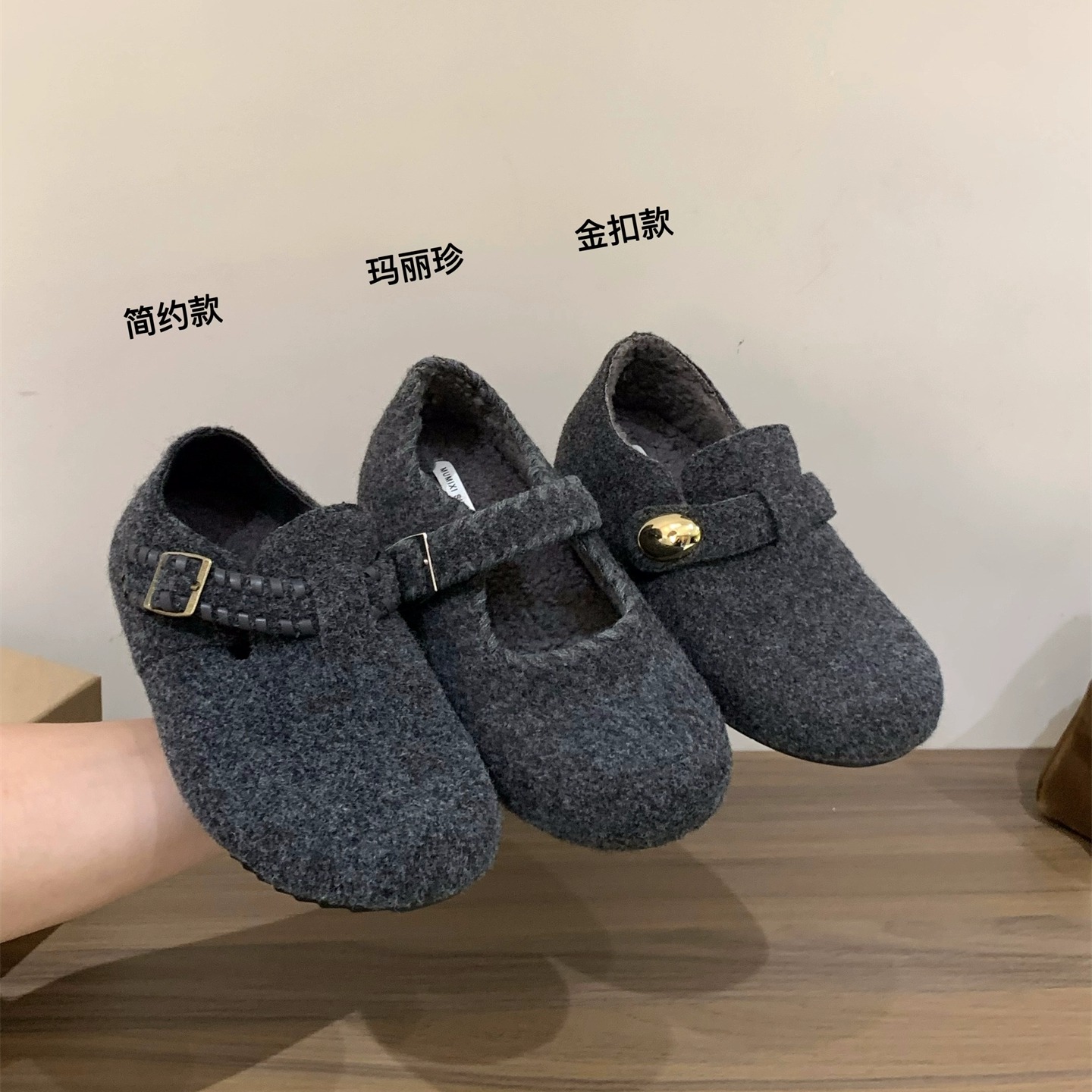 内增高勃肯鞋灰色绒面单鞋女鞋子2025秋冬外穿毛毛鞋加绒保暖棉鞋