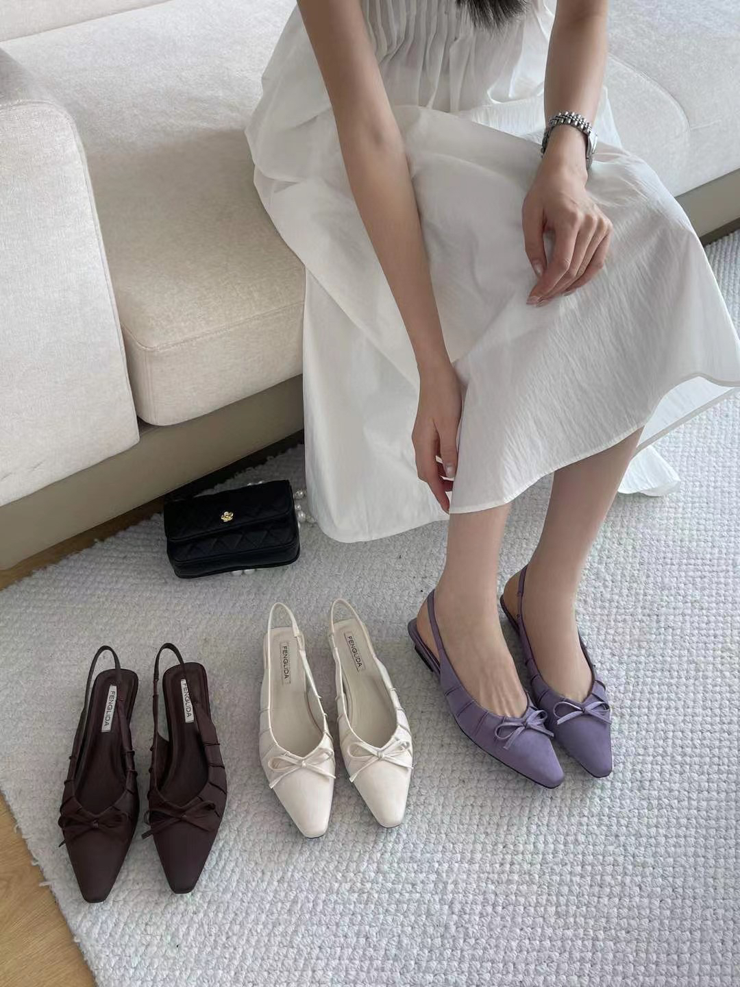 时尚法式蝴蝶结高跟鞋鞋子纯色浅口百搭尖头2025春夏软底时装凉鞋