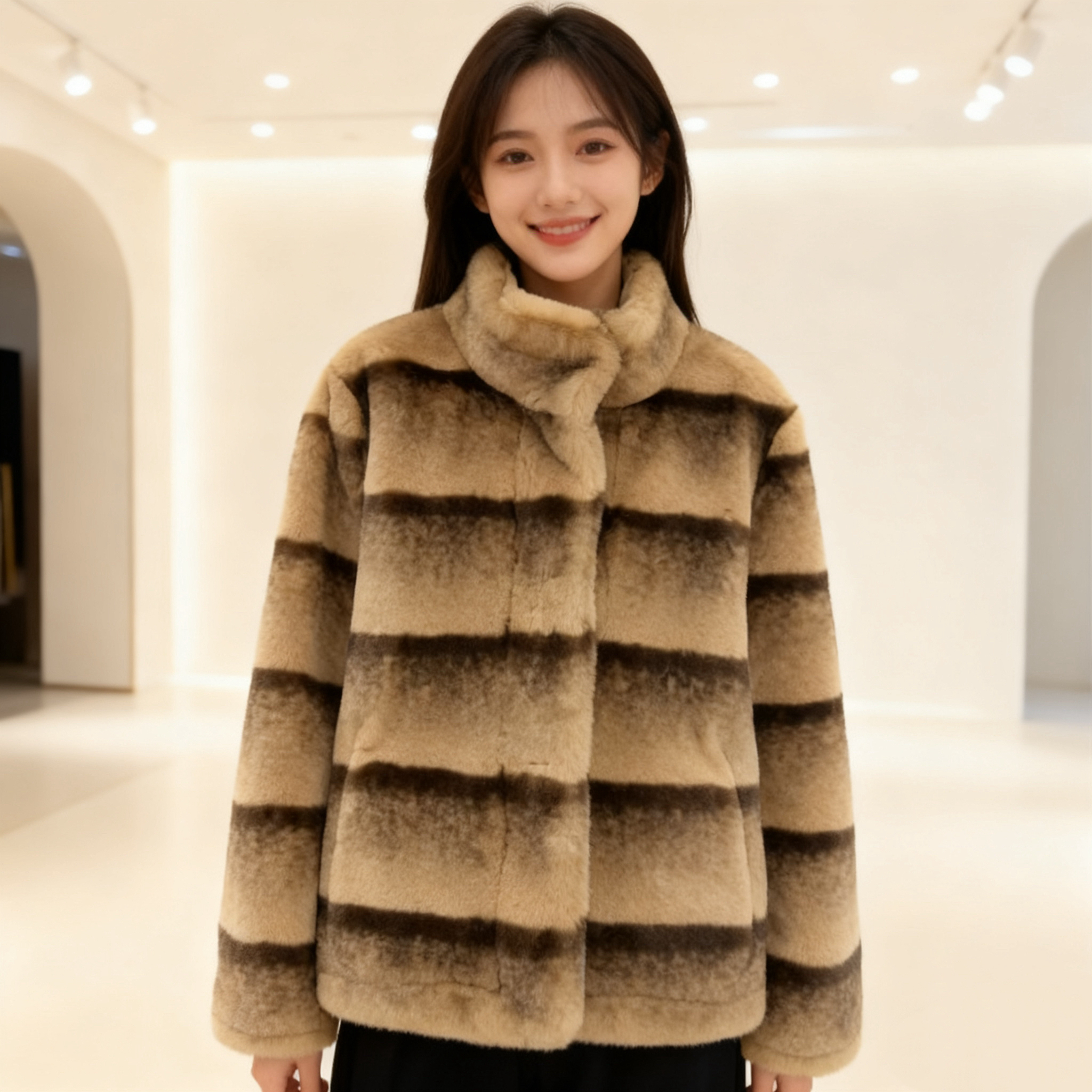 雪山晕染外套双色渐变高级质感宽松毛毛上衣冬季