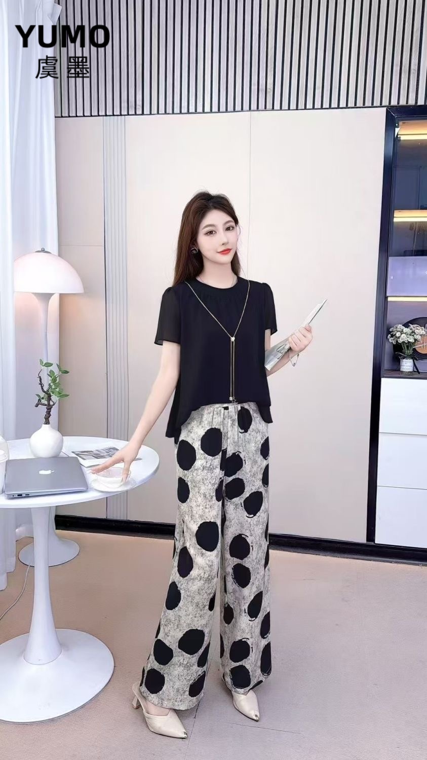 W808休闲风时尚套装高腰百搭夏季上衣极简风