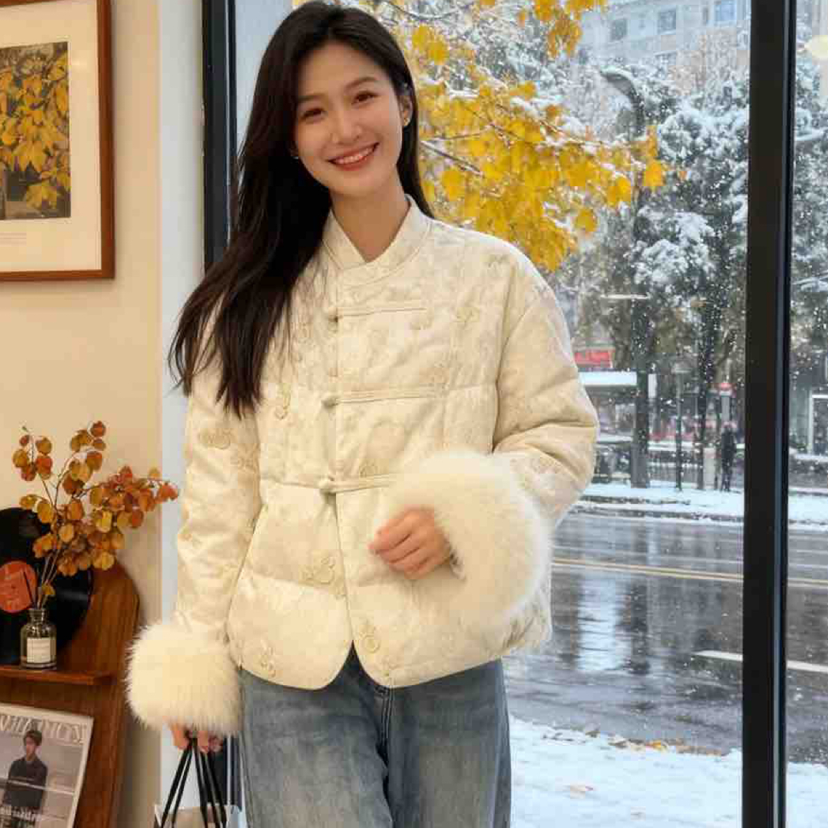 5736新中式冬季新款时尚百搭重工保暖棉服国风复古夹棉外套