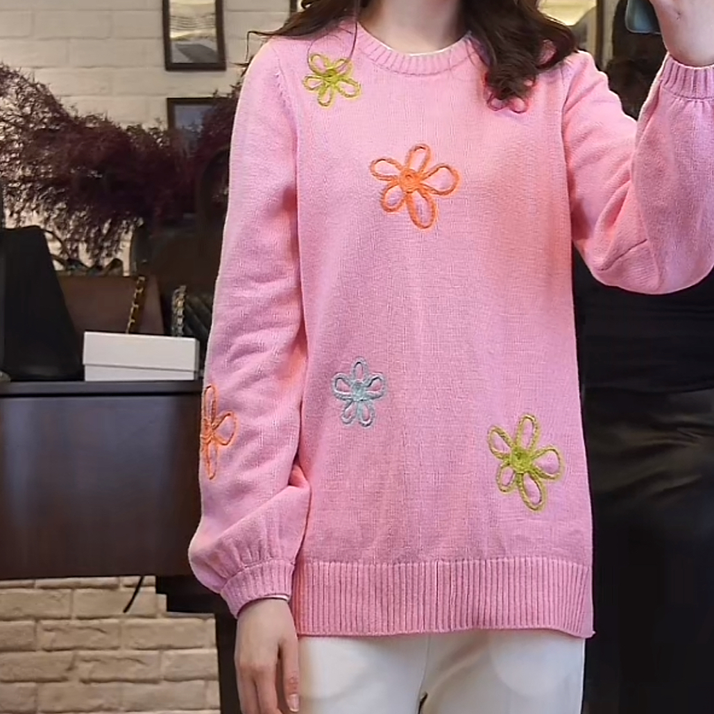 花卉刺绣圆领卫衣男秋冬加绒加厚宽松设计感百搭休闲上衣