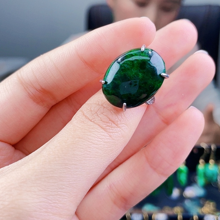 翡翠戒指银S925镶嵌饰品