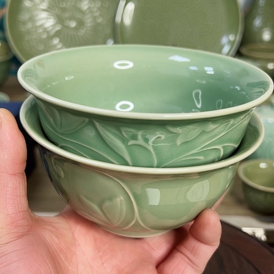 耀州窑瓷器5.5英寸玉兰碗2只