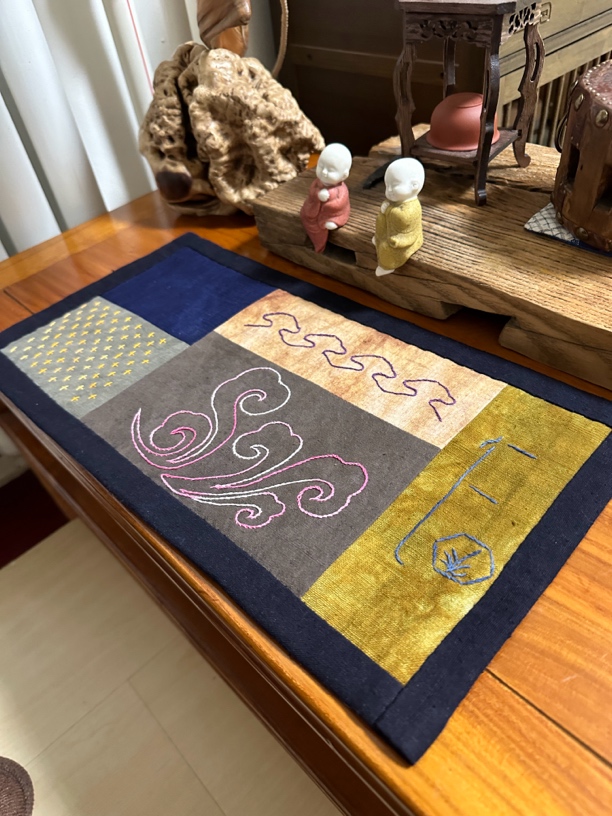 手工拼布茶席手染布 老土布 非遗绣花