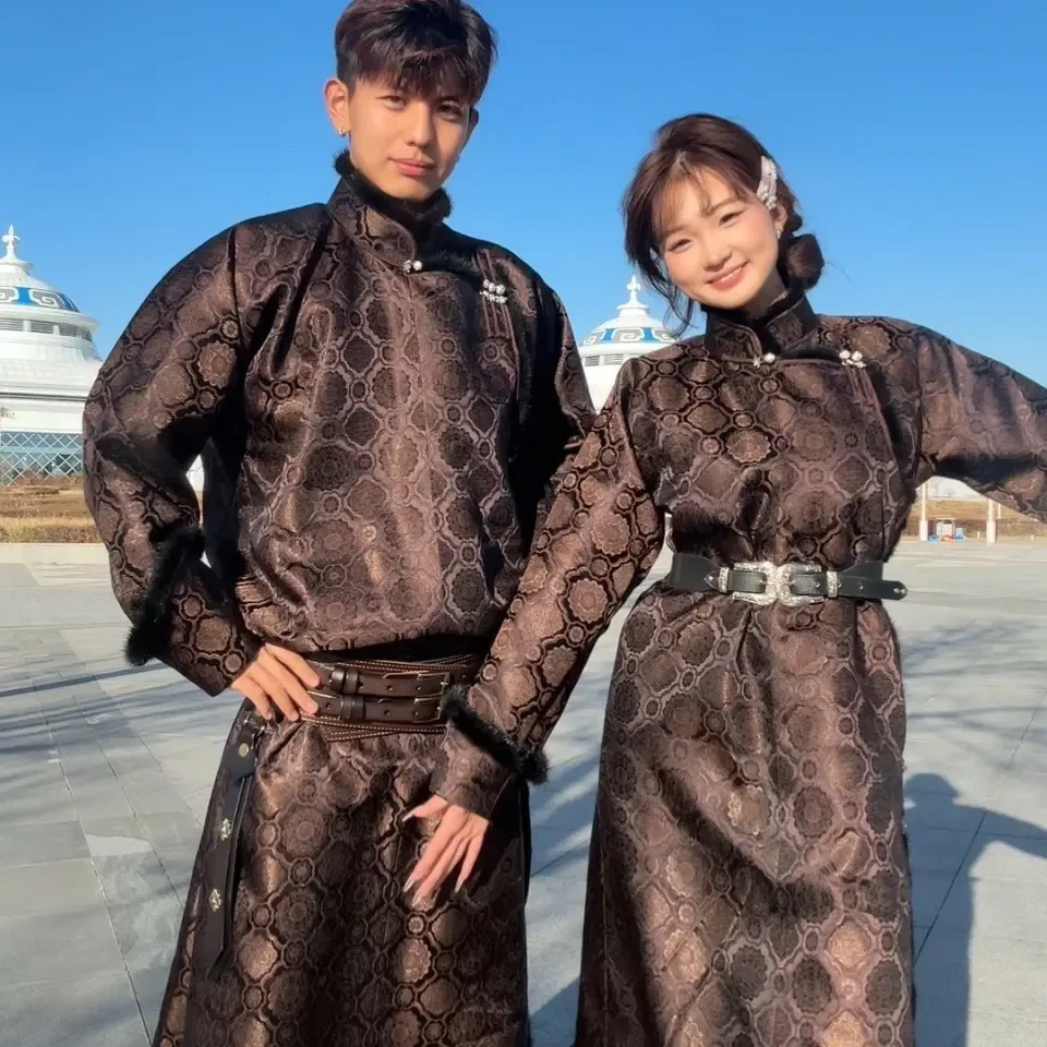 冬季二棉毛边情侣款蒙古袍 长袍子零下十度以内