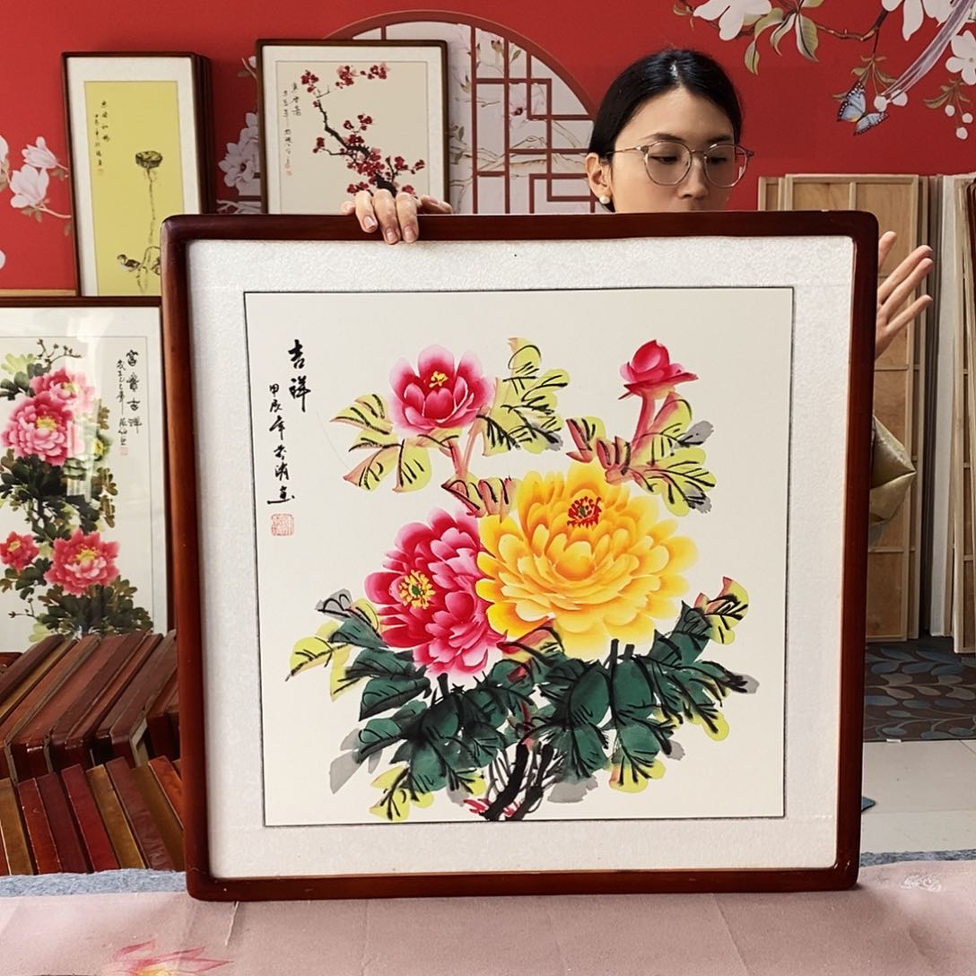国画手写手绘带框包邮62✖️62国画作品
