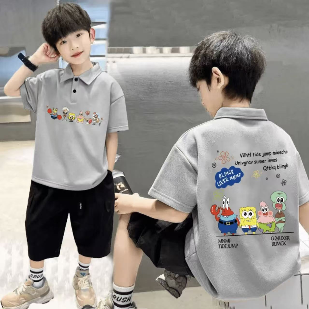 儿童polo衫短袖男童夏季新款韩版印花休闲半袖男孩中大童中大童