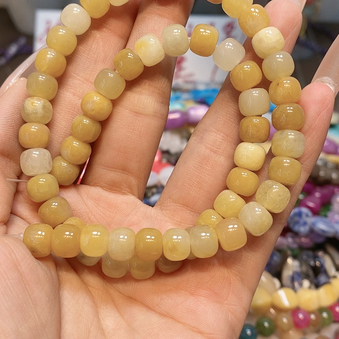 散珠玛瑙/玉髓黄玉墩一条8mm