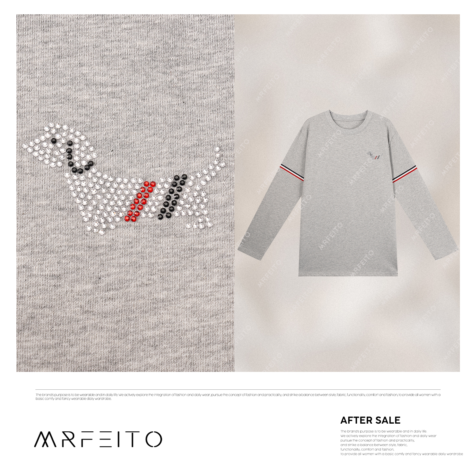 时尚百搭圆领小狗刺绣长袖条纹卫衣H16WY02C30904