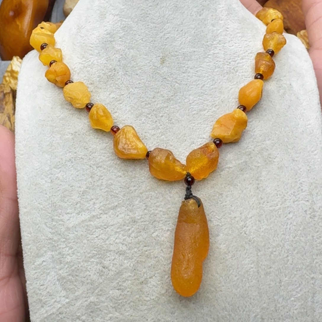 琥珀珠宝奇石未镶嵌天然蜜蜡海飘项链