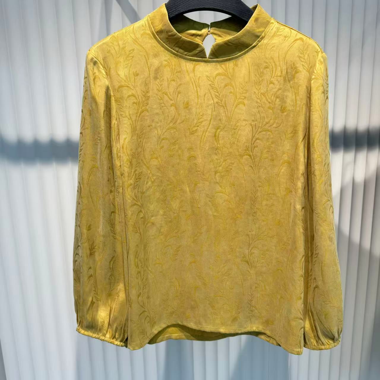 【青青】新中式铜氨丝织花国风长袖上衣D559