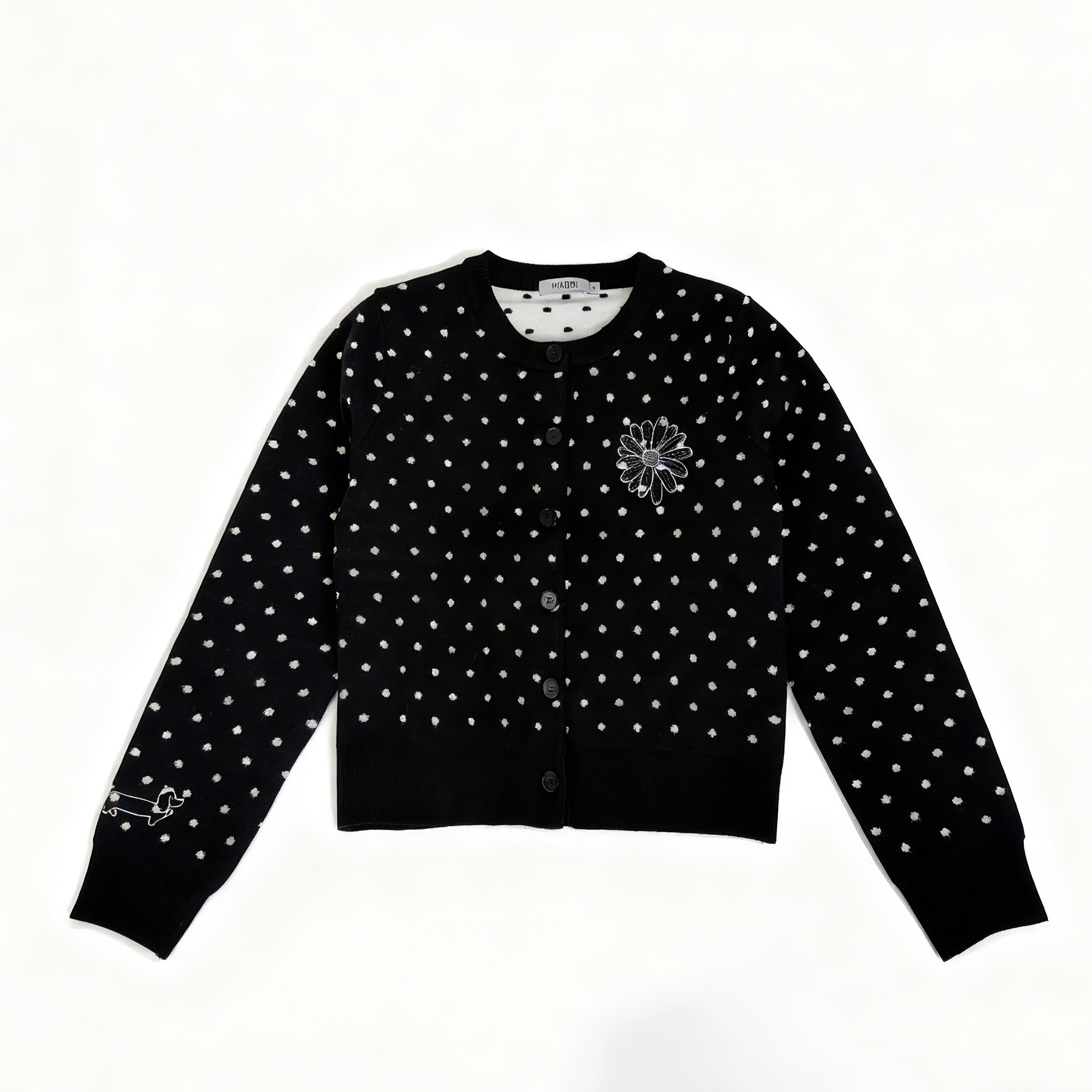 Mardi冬款甜美风黑白波点毛针织衫长袖时尚针织衫开衫MZZ2542671