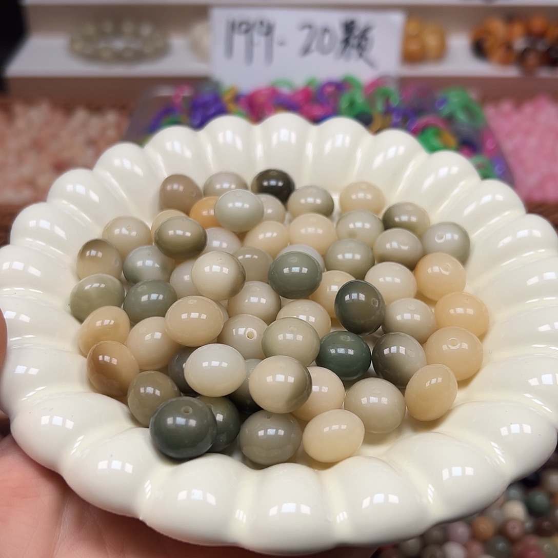 手串菩提根/象牙果卡14非料绿飘花手盘50颗