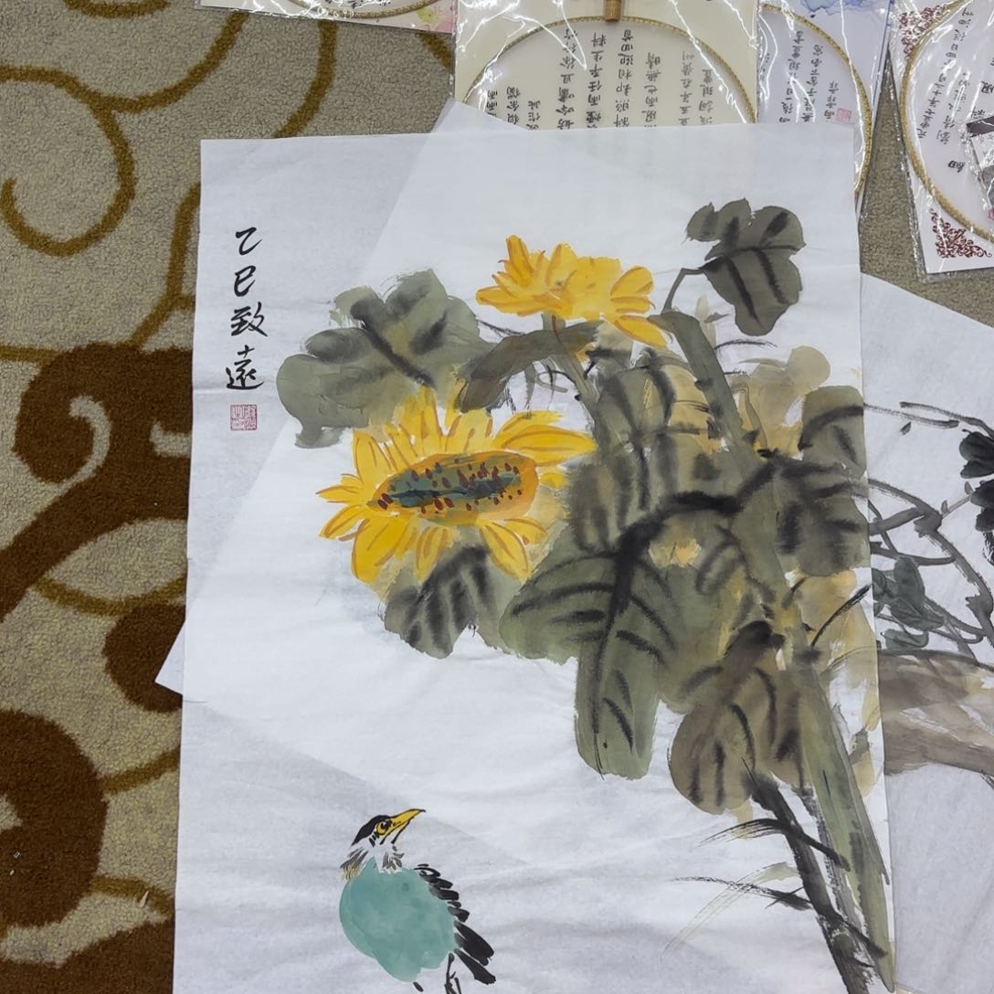 国画四尺三尺花鸟童