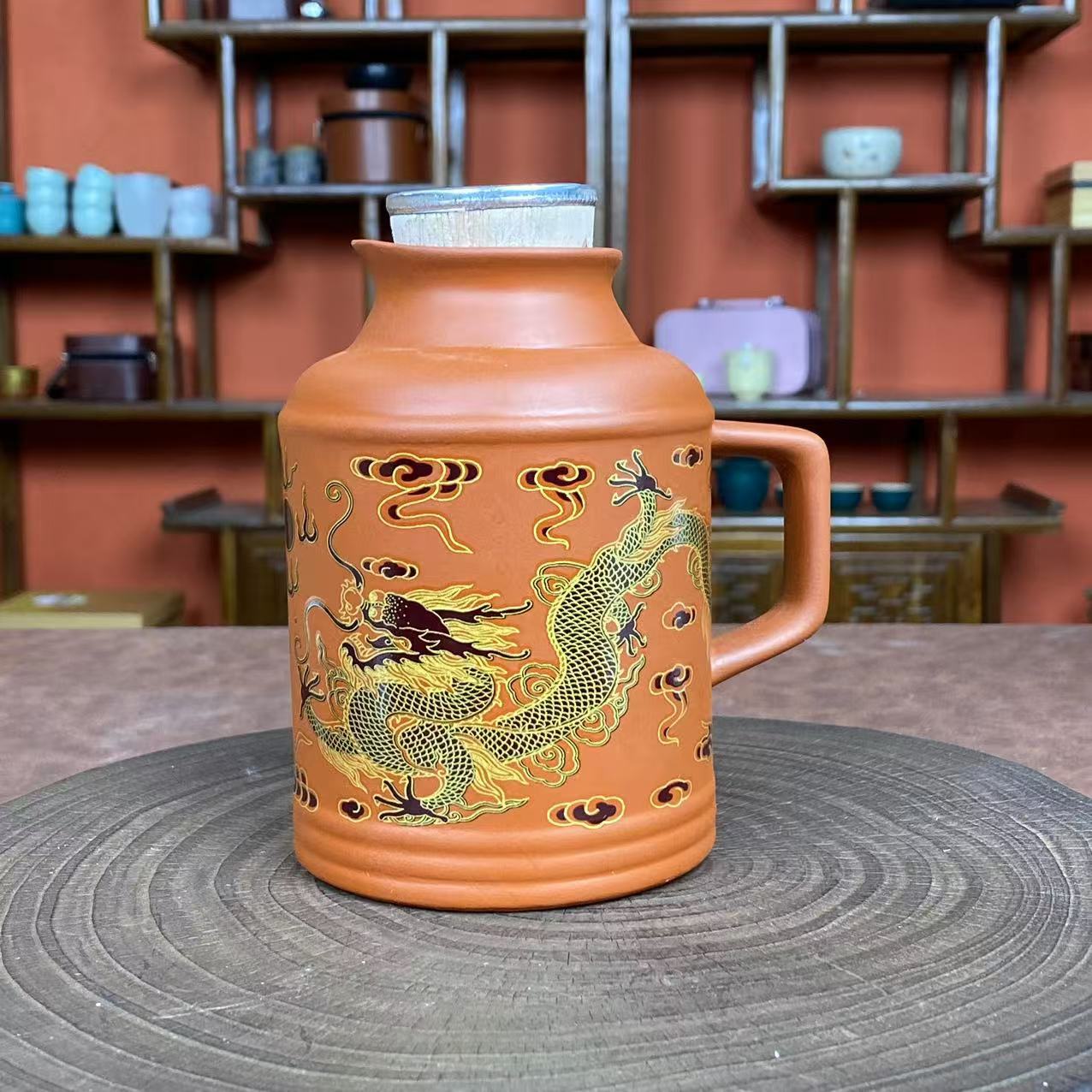 双龙戏珠紫砂陶瓷壶 高端礼盒装高端茶器主人杯0967