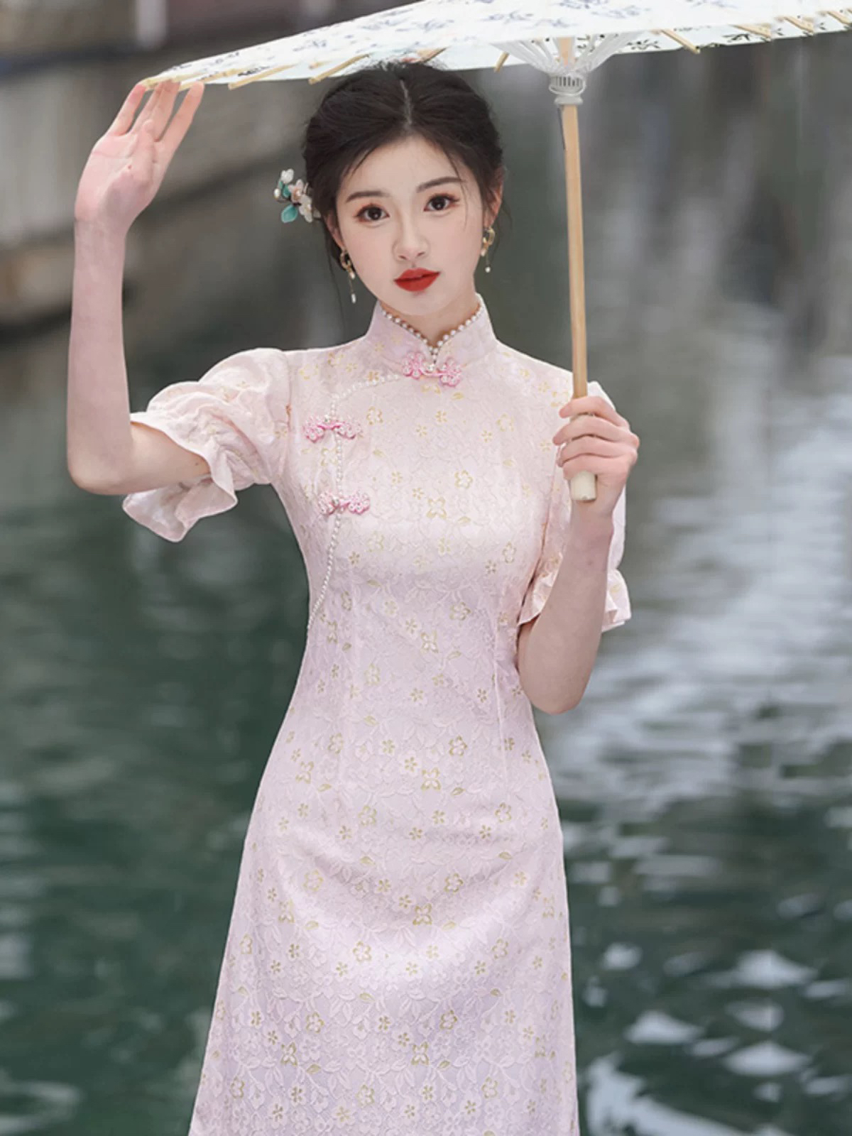 【2377 意中人 粉色】显瘦气质修身优雅复古中国风旗袍