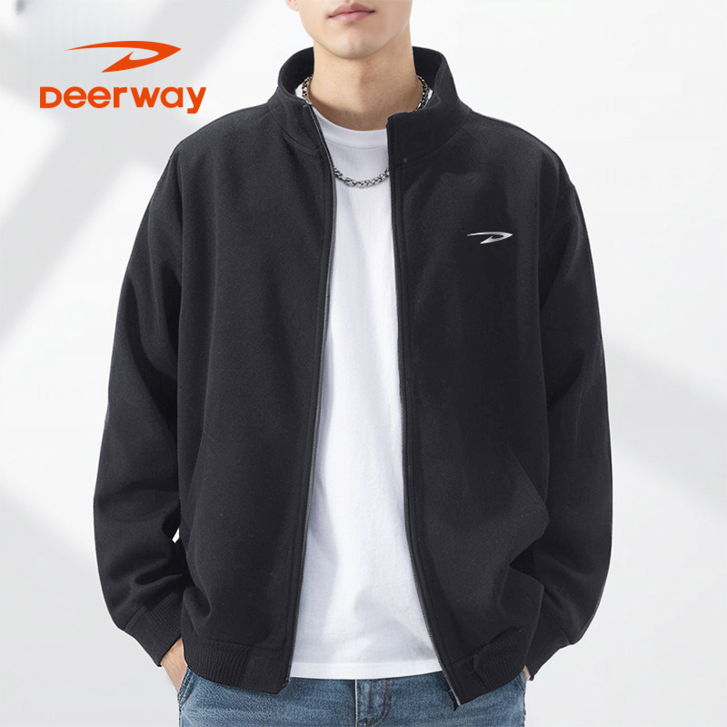 Deerway/德尔惠男轻暖空气层立领外套宽松运动夹克立领开衫卫衣zb