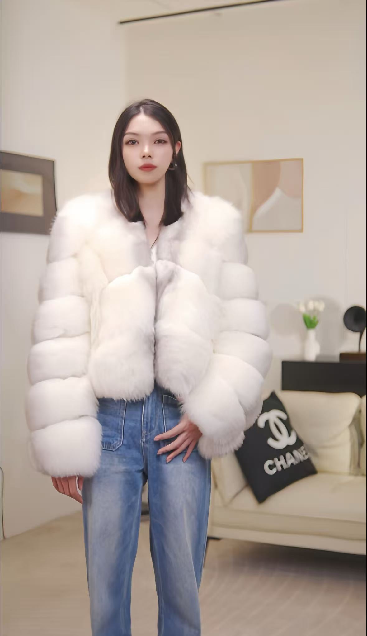 【琥珀流光】芬兰进口整版狐狸毛皮草白狐双色外套女短冬25年新款