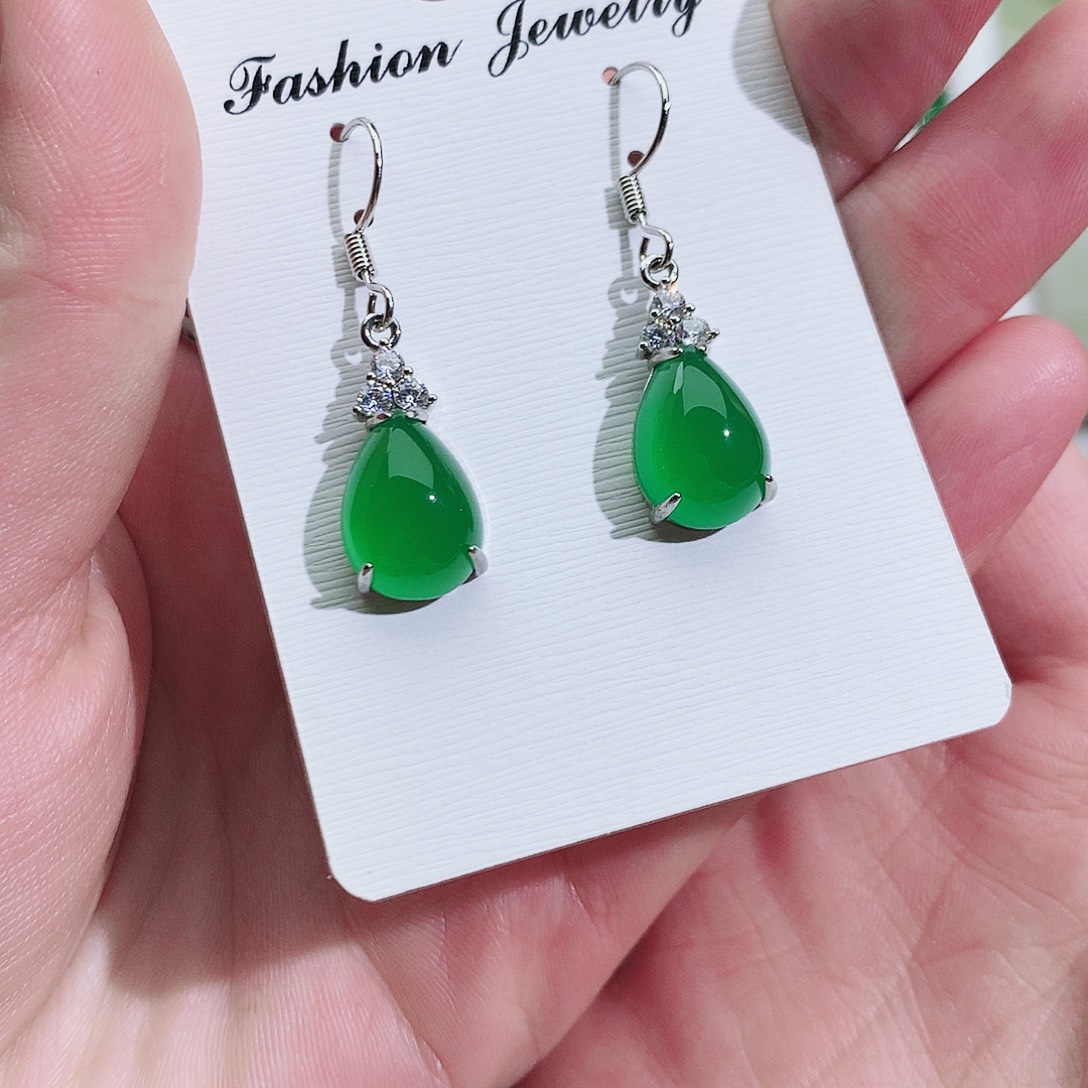 玛瑙/玉髓未镶嵌戒指纯天然珠宝玉石正品水滴耳环银