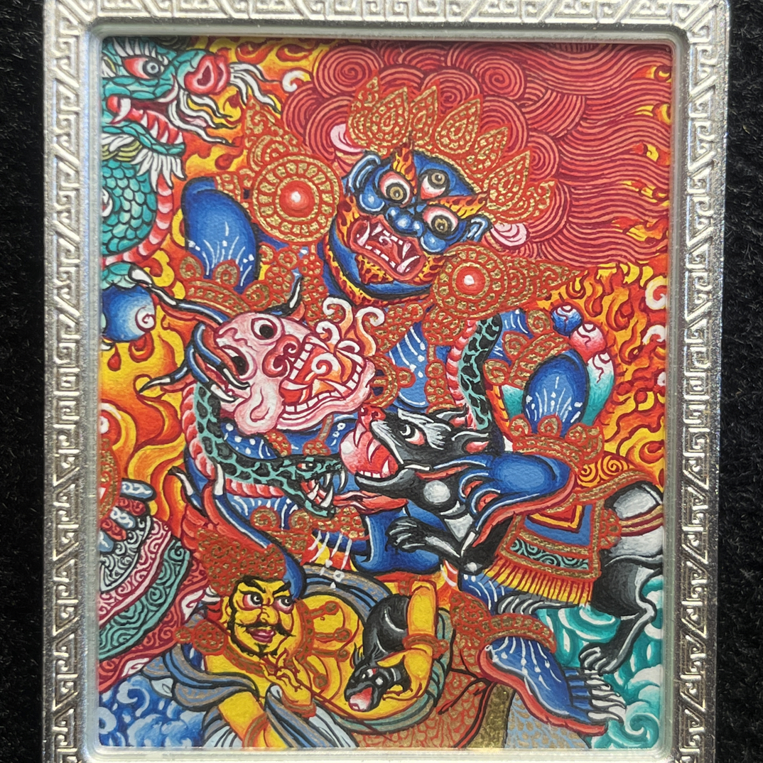 手绘热贡大黑天唐卡吊坠送手工编织绳