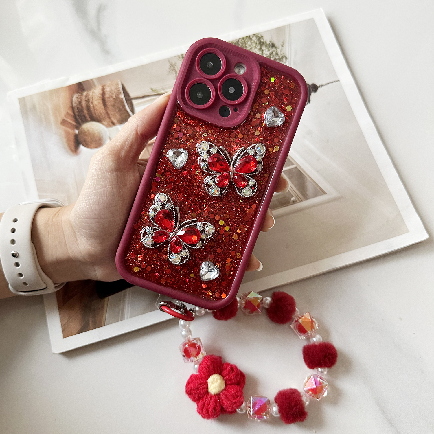 小香风立体水钻蝴蝶高级感手机壳适用苹果华为小米OPPOvivoiPhone